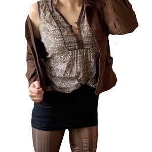 Y2K brwn + wht patterned & collared tank